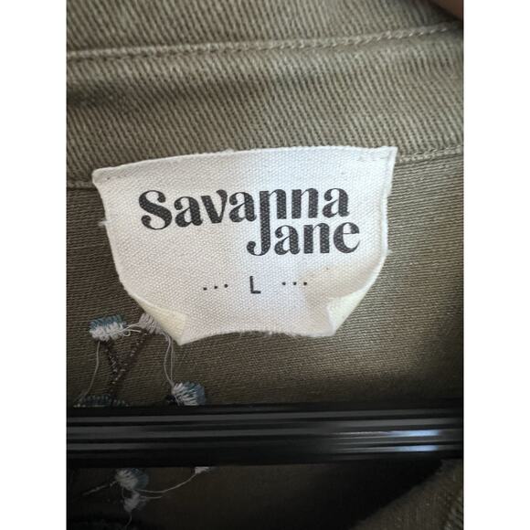 Savanna Jane Jacket Floral Embroidered Womens Sz L Olive Green Boho Western - Picture 9 of 11